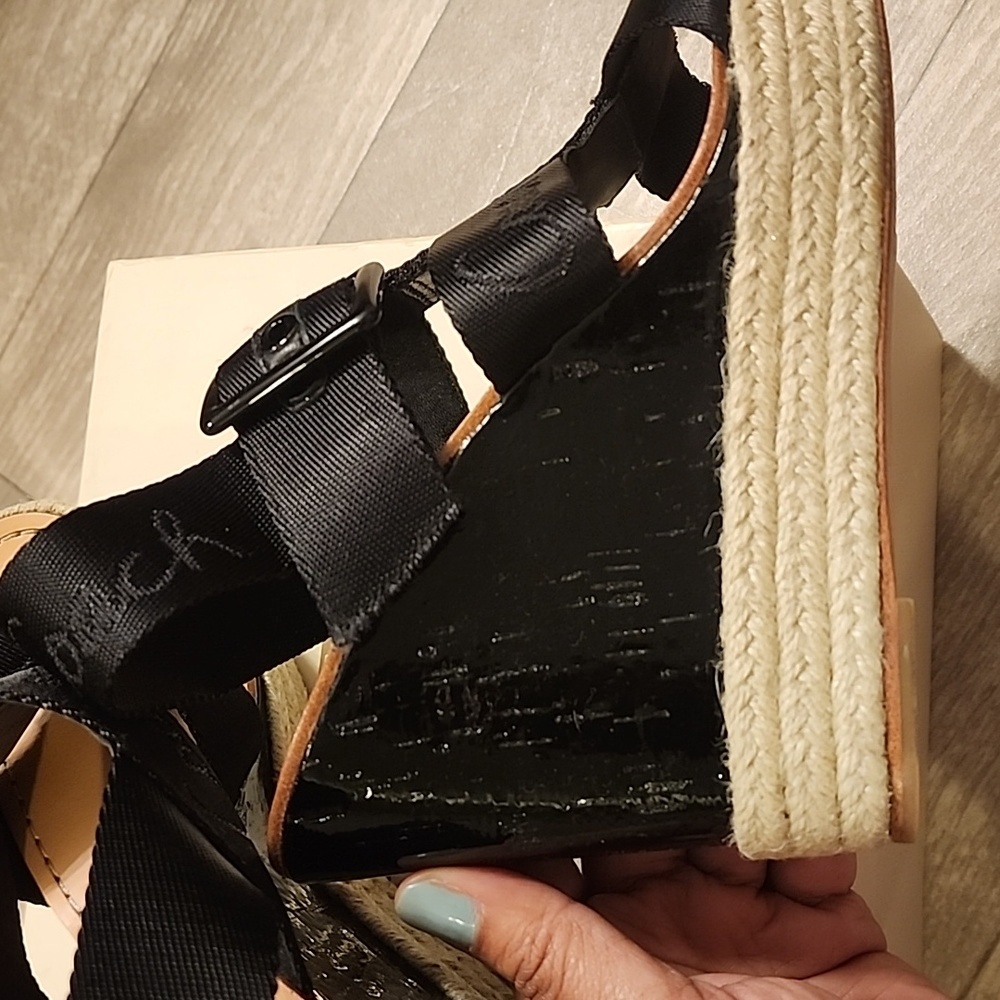 Coach Black Wedge Sandals with Tan Accents - Picture 8 of 10